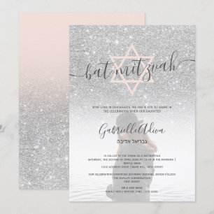 Silver Glitzer Rosa Fledermaus Mitzvah Foto Einladung