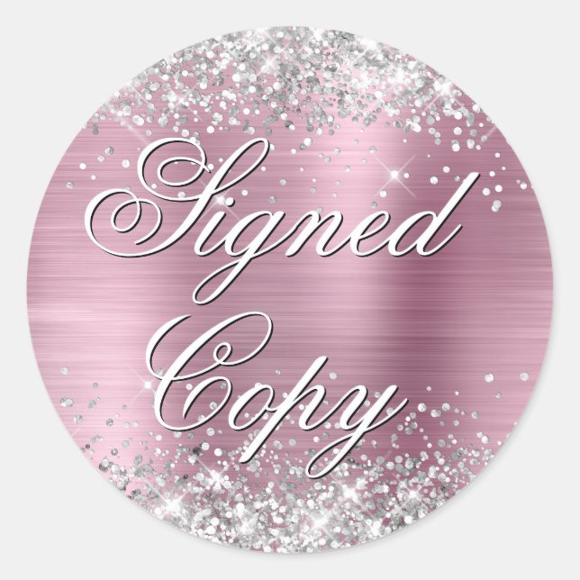 Silver Glitzer Rosa Foil Extravagant signierte Kop Runder Aufkleber (Vorderseite)