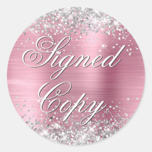 Silver Glitzer Rosa Foil Extravagant signierte Kop Runder Aufkleber