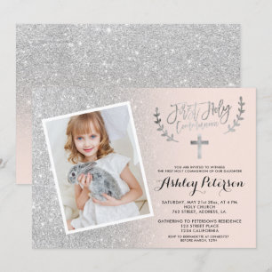 Silver Glitzer Rosa Ober erste Kommune Foto Einladung