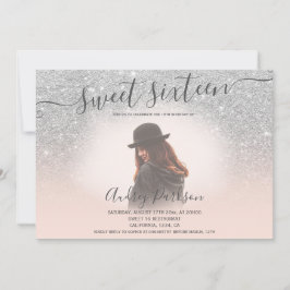 Silver Glitzer Rosa schick Sweet 16 Foto Einladung