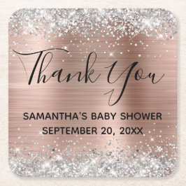 Silver Glitzer Rose Gold Baby Dusche Vielen Dank Rechteckiger Pappuntersetzer