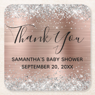 Silver Glitzer Rose Gold Baby Dusche Vielen Dank Rechteckiger Pappuntersetzer