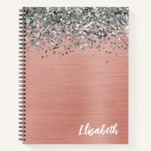 Silver Glitzer Rose Gold Brushed Metal Monogram No