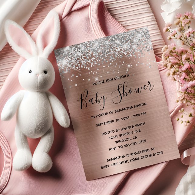 Silver Glitzer Rose Gold Foil Babydusche Einladung (Silver Glitter Rose Gold Foil Baby Shower Invitation)