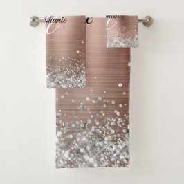 Silver Glitzer Rose Gold Foil Extravagant Monogram Badhandtuch Set