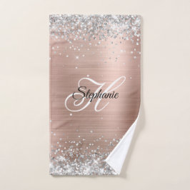 Silver Glitzer Rose Gold Foil Extravagant Monogram Handtuch