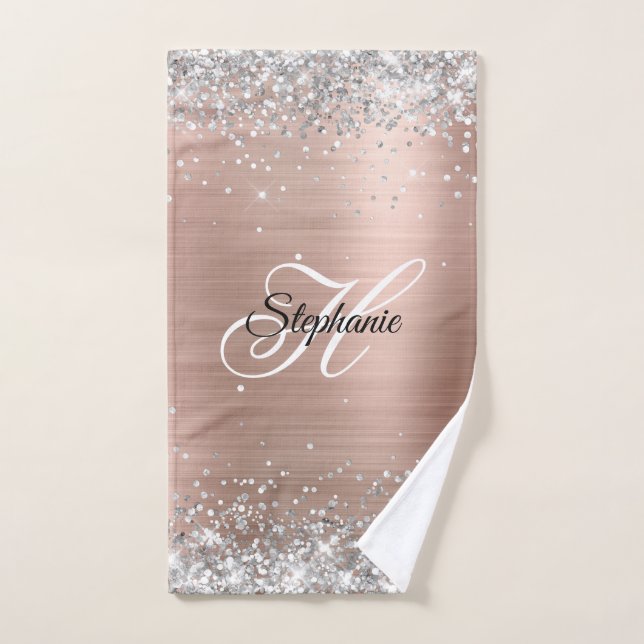 Silver Glitzer Rose Gold Foil Extravagant Monogram Handtuch (Handtuch)