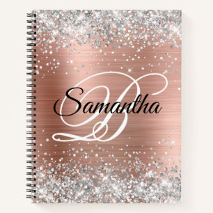Silver Glitzer Rose Gold Foil Extravagant Monogram Notizbuch