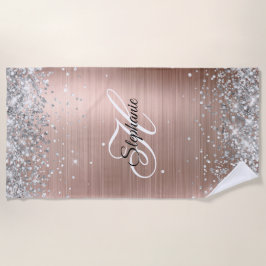 Silver Glitzer Rose Gold Foil Extravagant Monogram Strandtuch