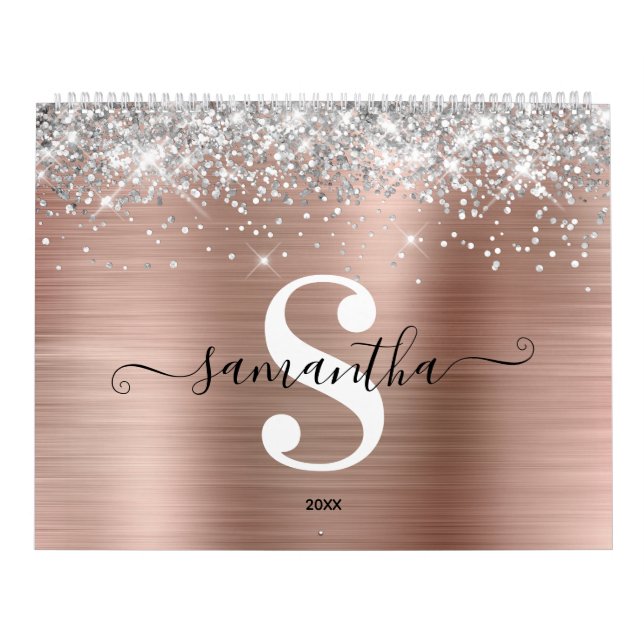 Silver Glitzer Rose Gold Foil Monogram Foto Kalender (Titelbild)
