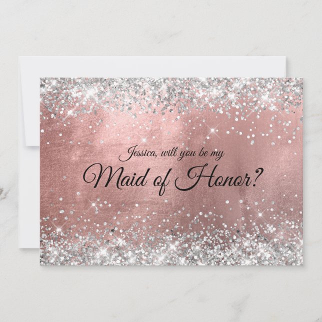 Silver Glitzer Rose Gold Foil Trauzeugin Einladung (Vorderseite)