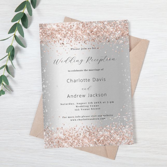 Silver Glitzer Rose Gold Luxus Hochzeitsempfang Einladung (Von Creator hochgeladen)