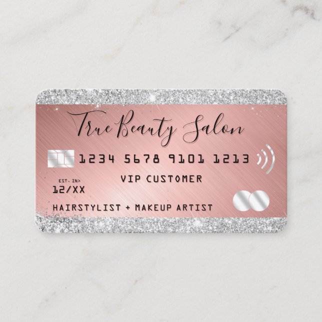 Silver Glitzer Rose Gold Metallic Credit Style Visitenkarte (Vorderseite)