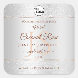 Silver Glitzer Rose Gold Produktmarken mit Logo Quadratischer Aufkleber