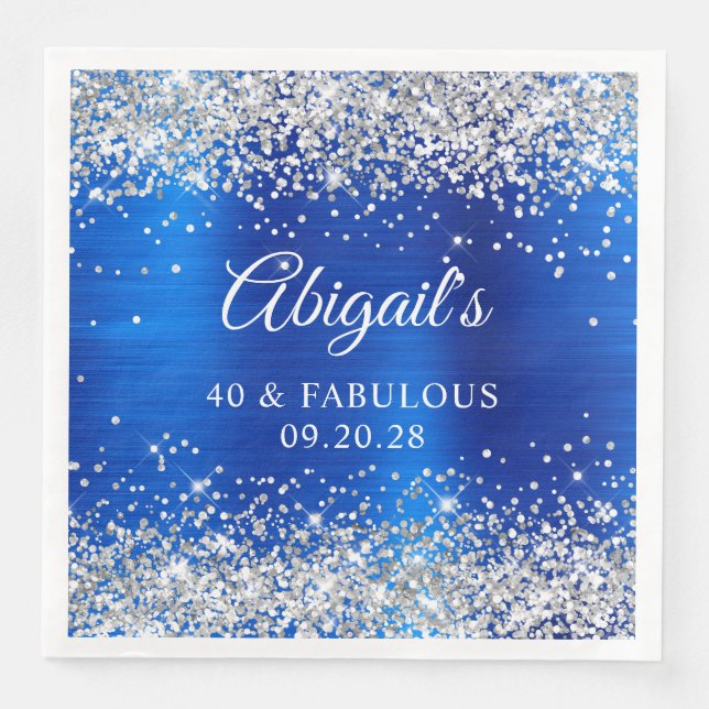 Silver Glitzer Royal Blue Foil 40 & Fabulous Serviette (Vorderseite)
