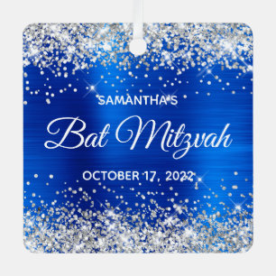 Silver Glitzer Royal Blue Foil Bat Mitzvah Ornament Aus Metall