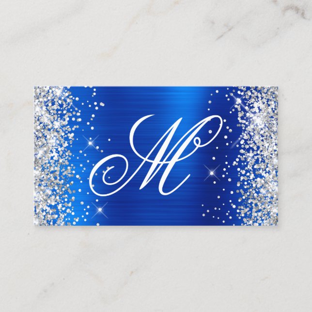Silver Glitzer Royal Blue Foil Extravagant Mit Mon Visitenkarte (Vorderseite)