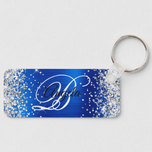 Silver Glitzer Royal Blue Foil Extravagant Monogra Schlüsselanhänger
