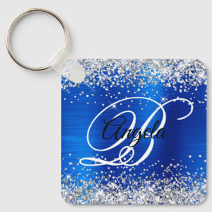 Silver Glitzer Royal Blue Foil Extravagant Monogra Schlüsselanhänger
