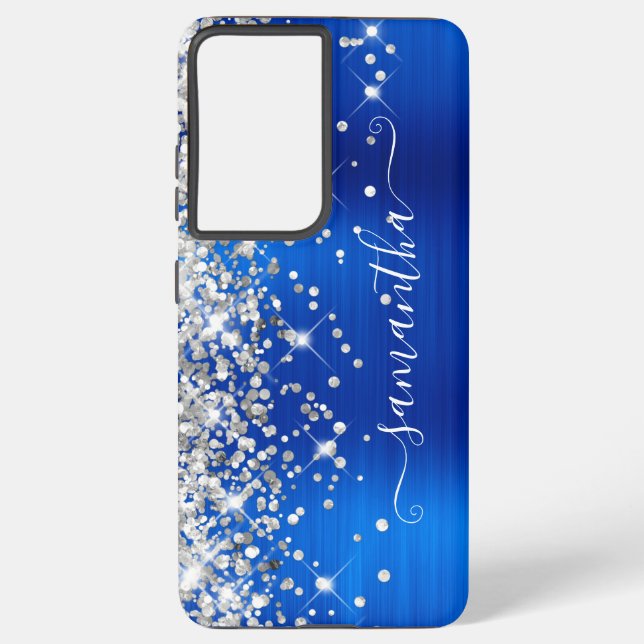 Silver Glitzer Royal Blue Foil Girly Signature Samsung Galaxy Hülle (Rückseite)