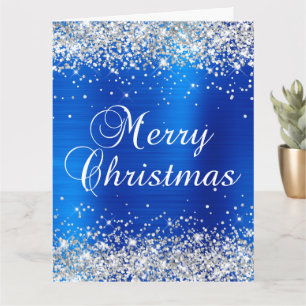 Silver Glitzer Royal Blue Foil Große Weihnachten Karte