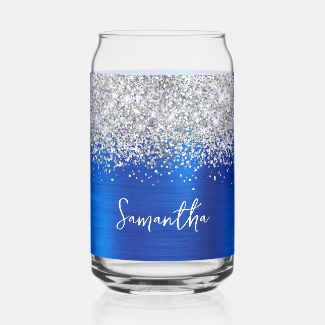 Silver Glitzer Royal Blue Glam Name Dosenglas (Vorderseite)
