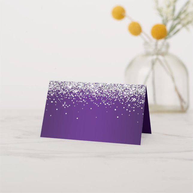 Silver Glitzer Royal Lila Ombre Platzkarte (Vorderseite)