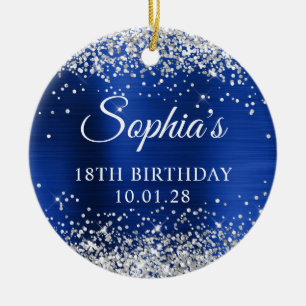 Silver Glitzer Royal Navy Blue 18. Geburtstag Foto Keramik Ornament