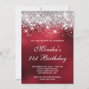 Silver Glitzer Royal Red Ombre Bold 21. Geburtstag Einladung