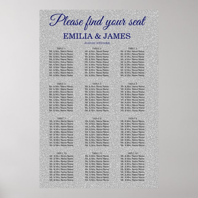Silver Glitzer, Royal Wedding Seating Chart Poster (Vorne)