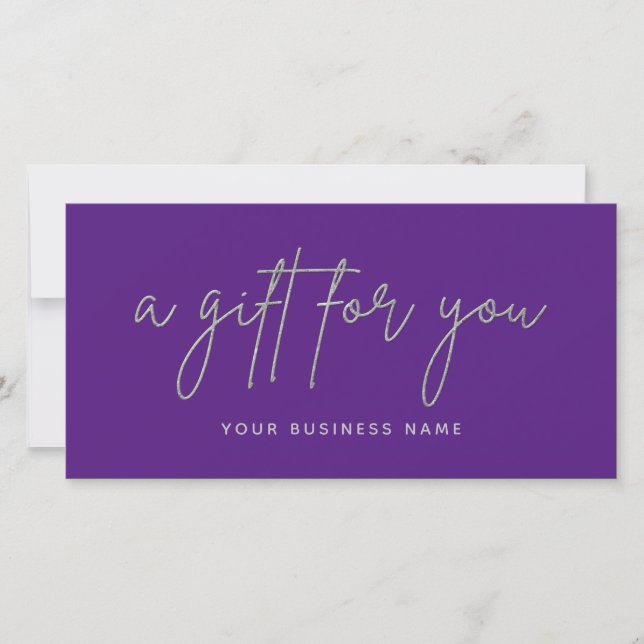Silver Glitzer Script Business Geschenkgutschein (Vorderseite)