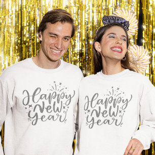 Silver Glitzer Script Happy New Year Sweatshirt