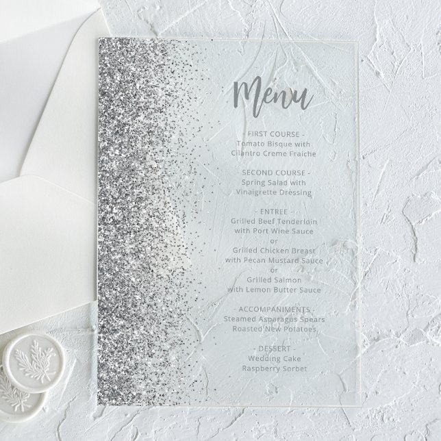 Silver Glitzer Script White Wedding Acryleinladungen (Von Creator hochgeladen)