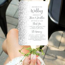 Silver Glitzer Script White Wedding Program Fächer