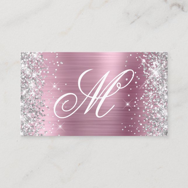 Silver Glitzer Shiny Pink Foil Extravagant Mit Mon Visitenkarte (Vorderseite)