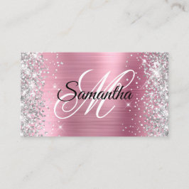 Silver Glitzer Shiny Pink Foil Extravagant Monogra Visitenkarte