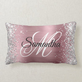 Silver Glitzer Shiny Pink Foil Monogram Lendenkissen
