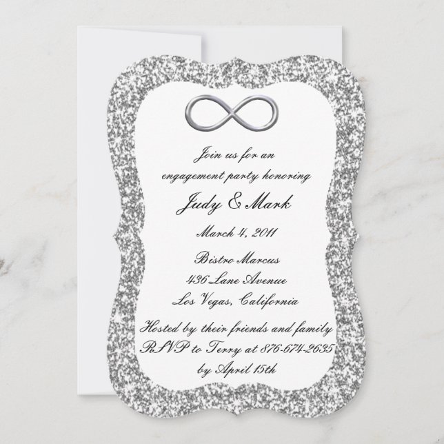 Silver Glitzer Silver Infinity Engagement Party Einladung (Vorderseite)