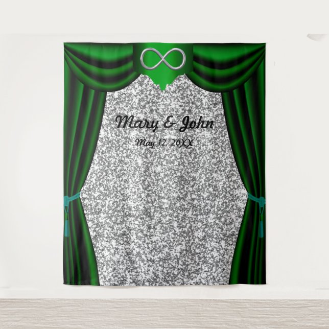 Silver Glitzer Silver Infinity Green Vorhang Wandteppich (Vorderseite)