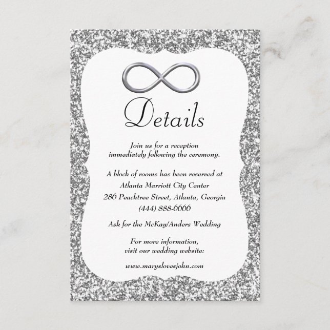 Silver Glitzer Silver Infinity Wedding Details Begleitkarte (Vorderseite)