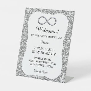 Silver Glitzer Silver Infinity Wedding Safety Sockelschild