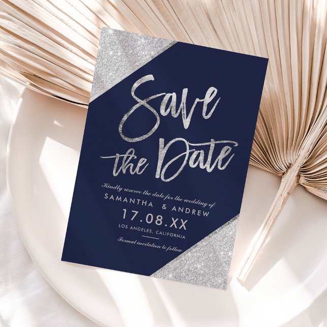 Silver Glitzer Skriptnavy Save the Date blau (Von Creator hochgeladen)
