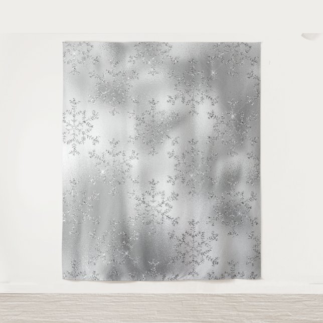Silver Glitzer Snowflake Foto Hintergrund  Wandteppich (Vorderseite)