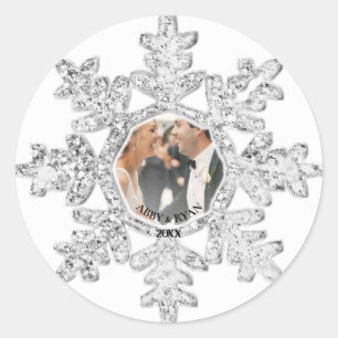 Silver Glitzer Snowflake Foto Rahmen Personalisier Runder Aufkleber