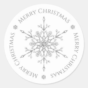 Silver Glitzer Snowflake Frohe Weihnachten Runder Aufkleber