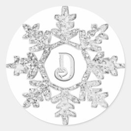 Silver Glitzer Snowflake Monogram Runder Aufkleber
