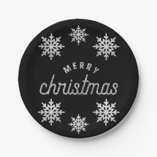Silver Glitzer Snowflake Pappteller