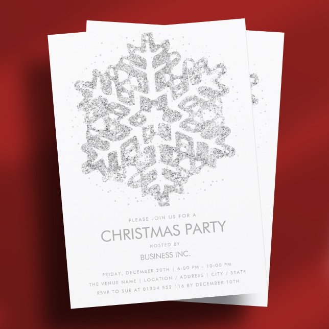 Silver Glitzer Snowflake Weihnachts-Party Einladung (Silver Glitter Snowflake Christmas Party Invitation)