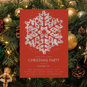 Silver Glitzer Snowflake Weihnachts-Party Rot Einladung